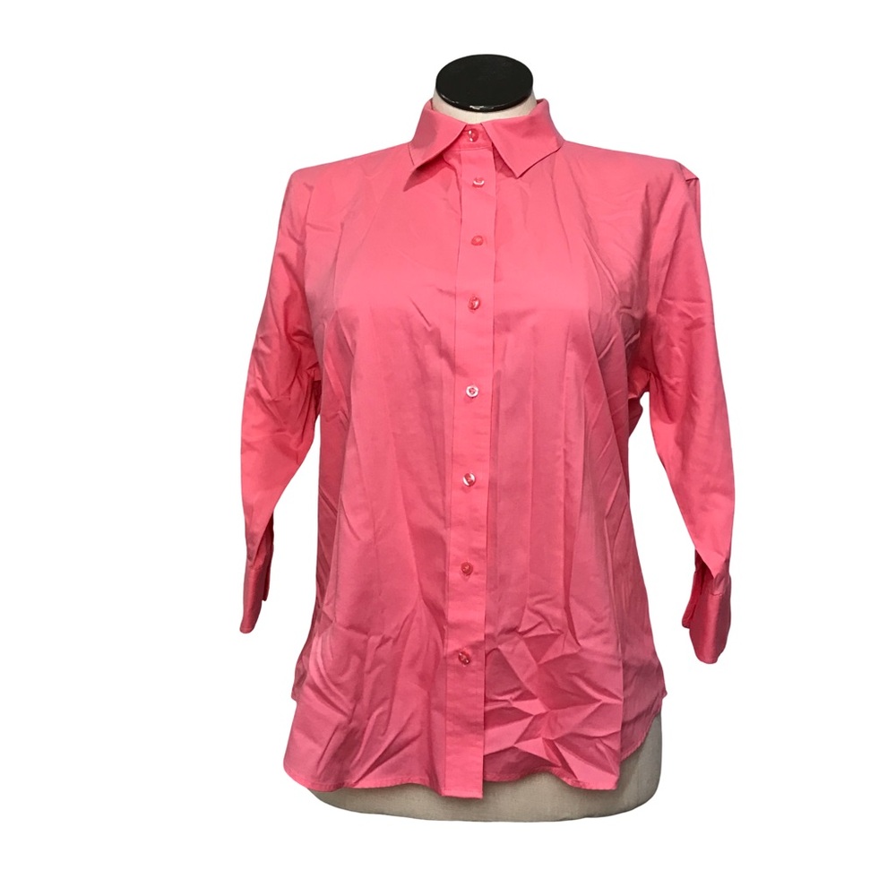 Lady Hathaway Button Up Shirt Womens Sz XL Color Coral 3/4 Sleeves Collared Neck